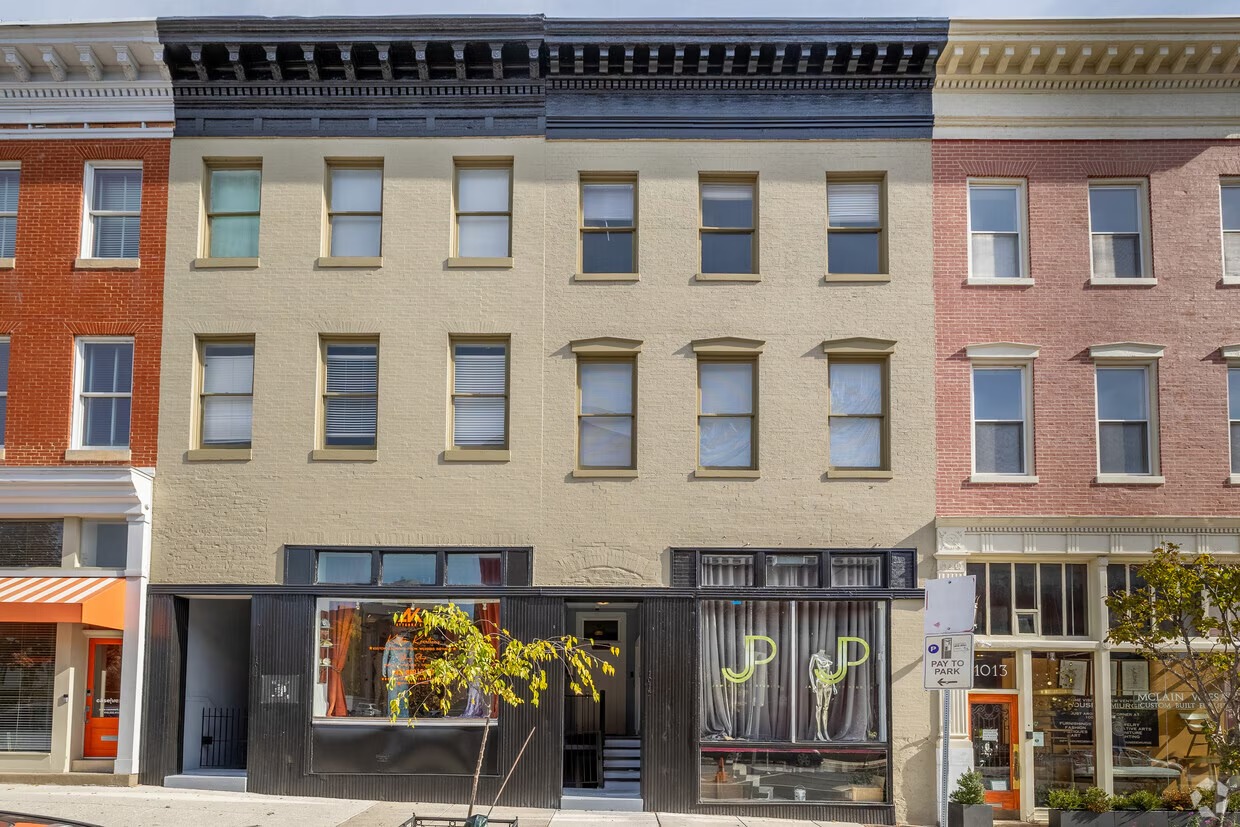 Cathedral Quarters storefronts on Cathedral Street in Mid-Town Belvedere, Baltimore